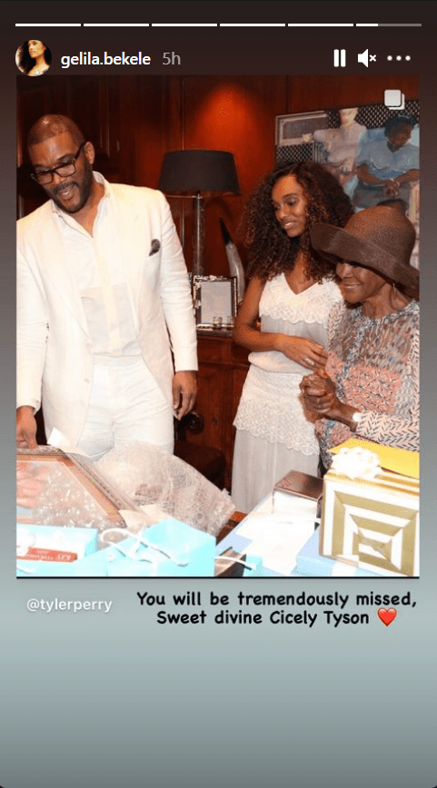Photo of Tyler Perry, Gelila Bekele, and Cicely Tyson accompanied with a tribute message for the actress | Photo: Instagram/gelila.bekele