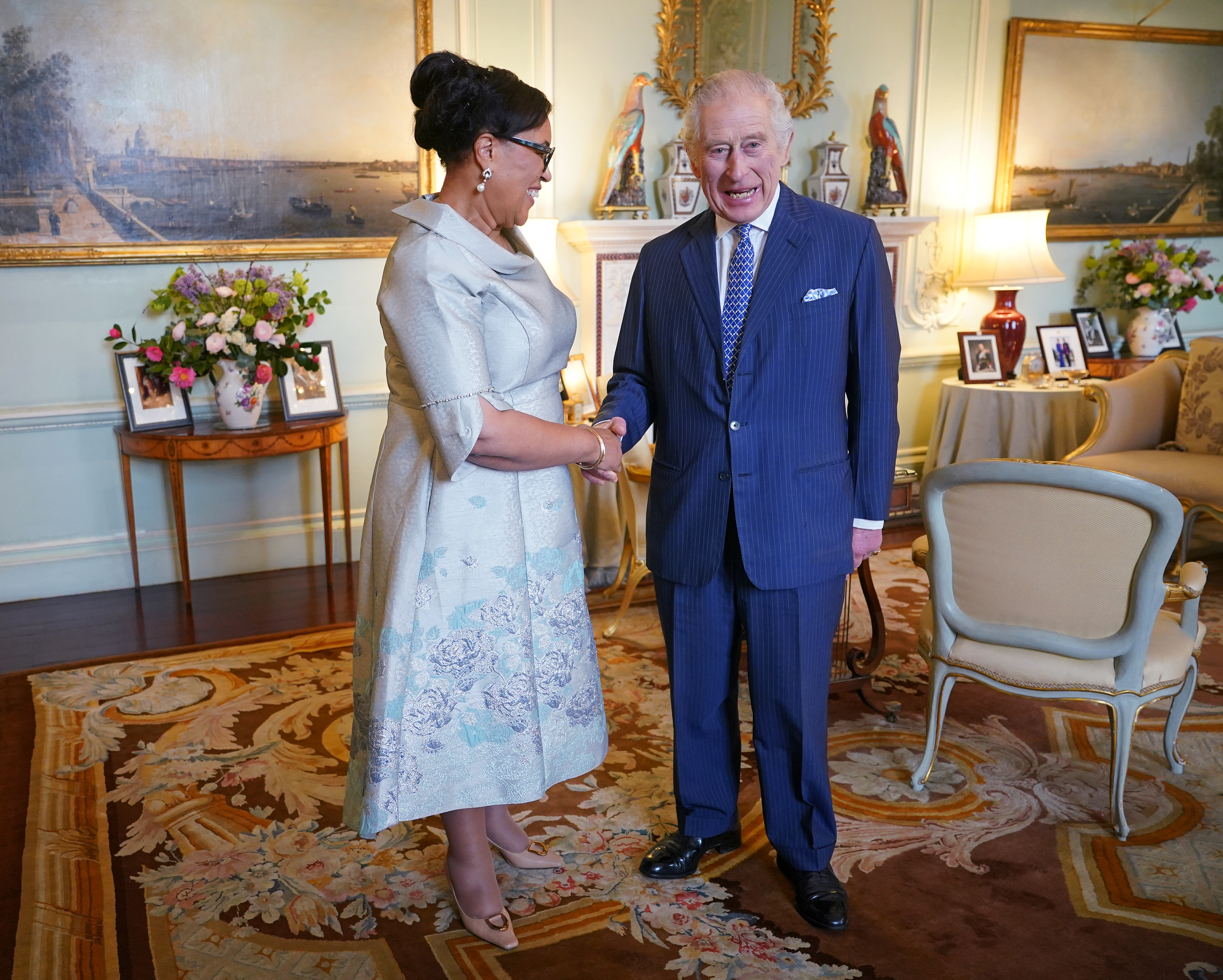 King Charles III with Commonwealth Secretary General, Baroness Scotland of Asthal, at Buckingham Palace on March 13, 2024 in London, England | Source: Getty Images