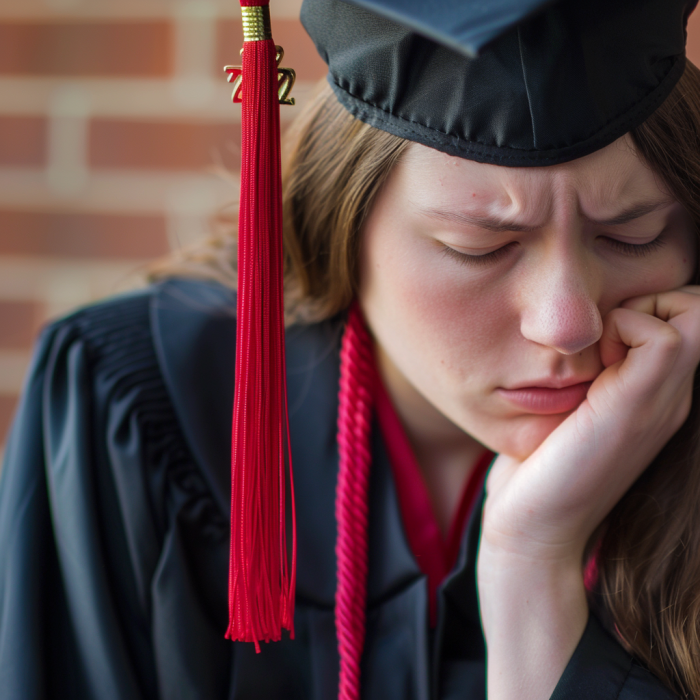 A young woman feeling sad on her graduation day | Source: Midjourney