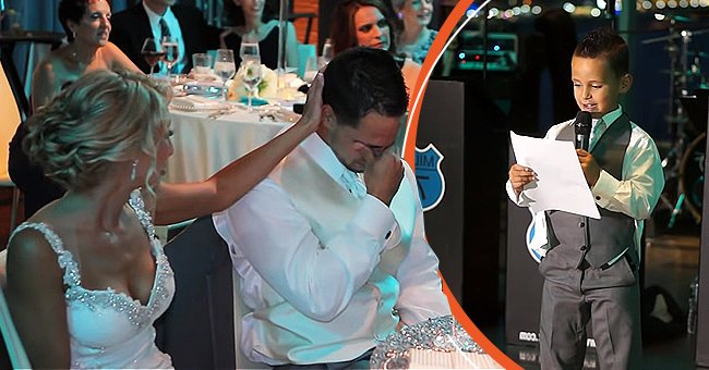 [Left] A teary-eyed Nick being comforted by his bride. [Right] Little Vincent delivering his best man speech. | Photo: YouTube.com/Ashe Productions