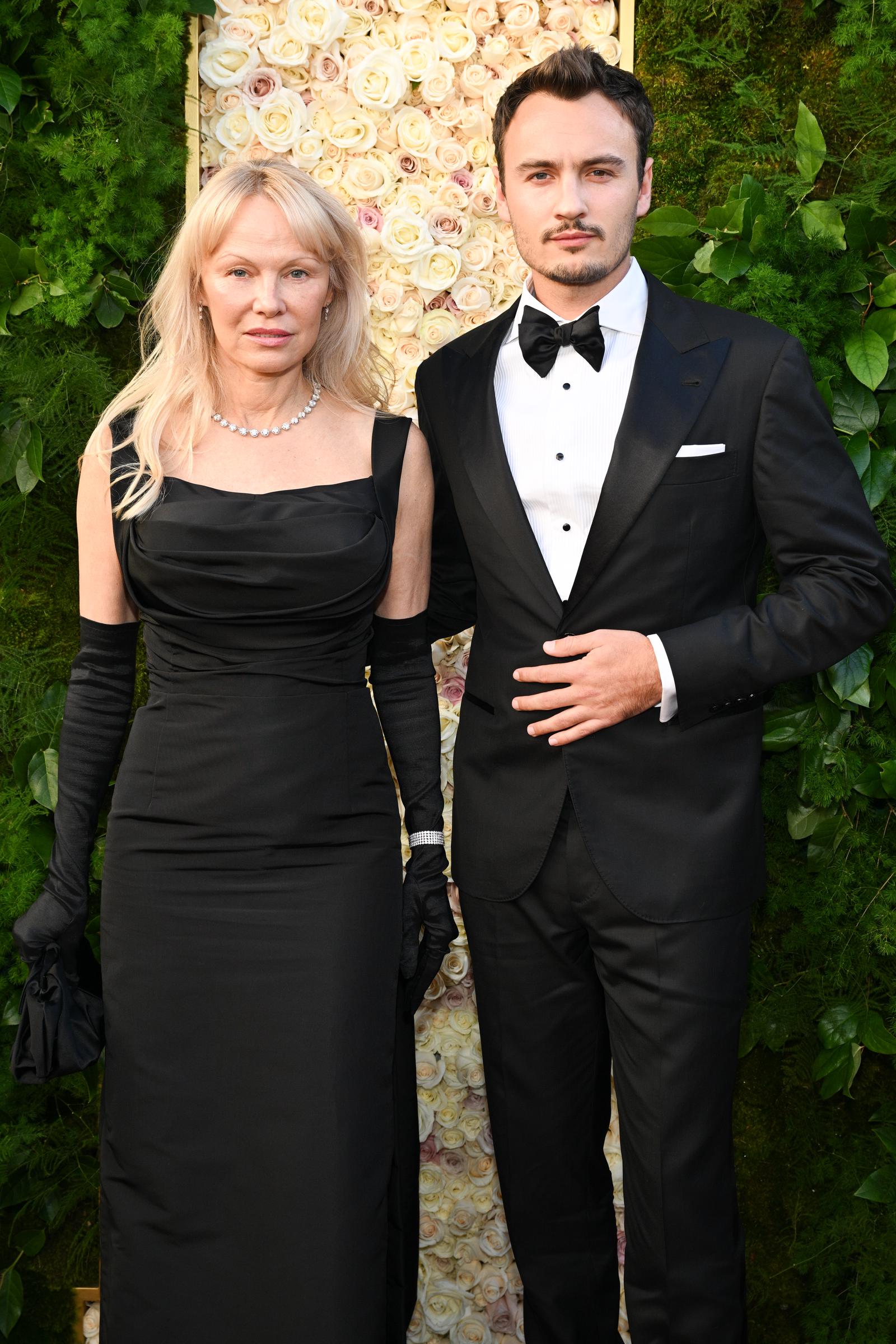 Pamela Anderson and her son Brandon Thomas Lee at the 82nd annual Golden Globe Awards in Beverly Hills, California, on January 5, 2025. | Source: Getty Images