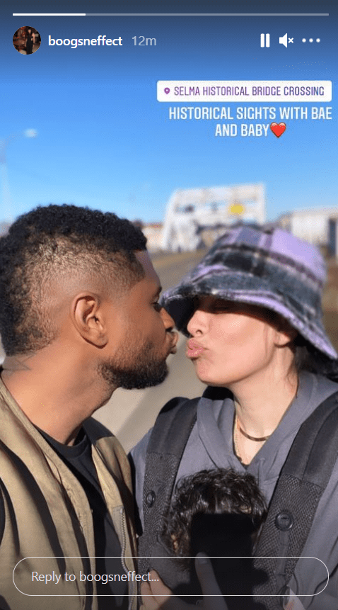 Usher besando a su novia, Jennifer Goicoechea en enero del 2021. │Foto: Instagram / boogsneffect