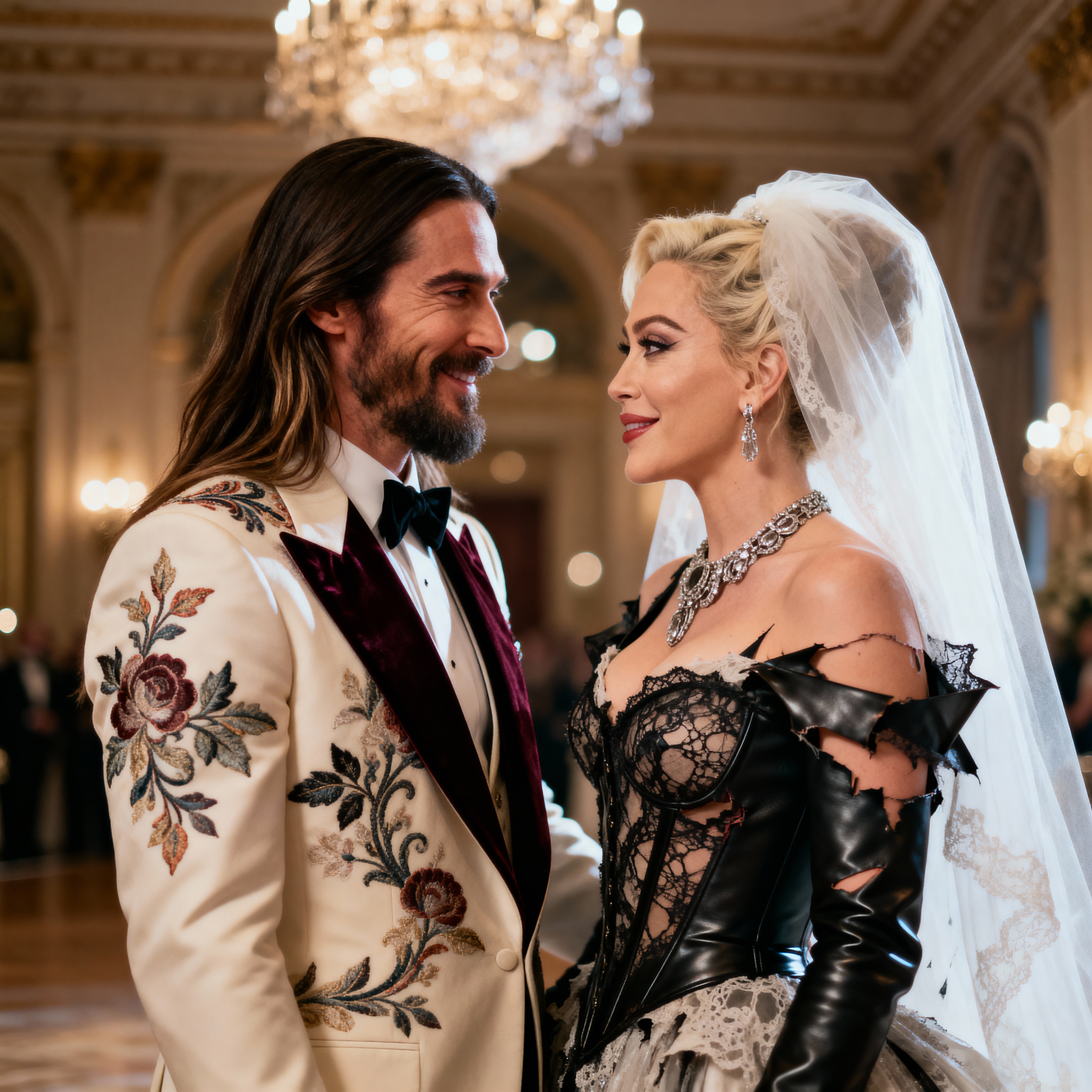 Fearless love wrapped in fashion and fire - Jared Leto and Madonna appear exude glamor at their imaginary wedding | Source: Grok AI
