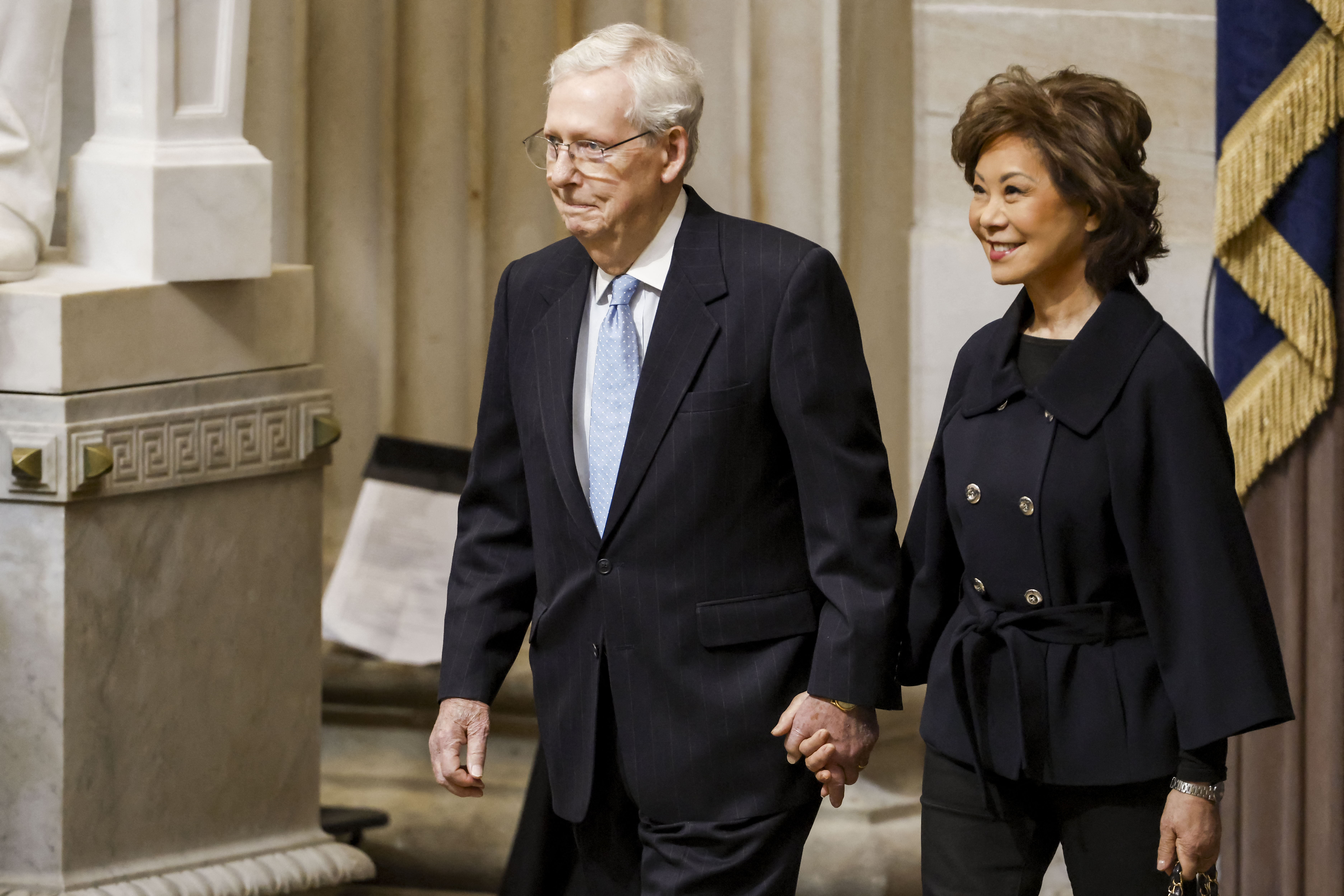 Taken at President Donald Trump's inauguration in January 2025, this photo shows Mitch McConnell and Elaine Chao during one of their last major public appearances together before his June 2026 hospitalization. Chao later traveled to Beijing for meetings with Chinese leaders. | Source: Getty Images