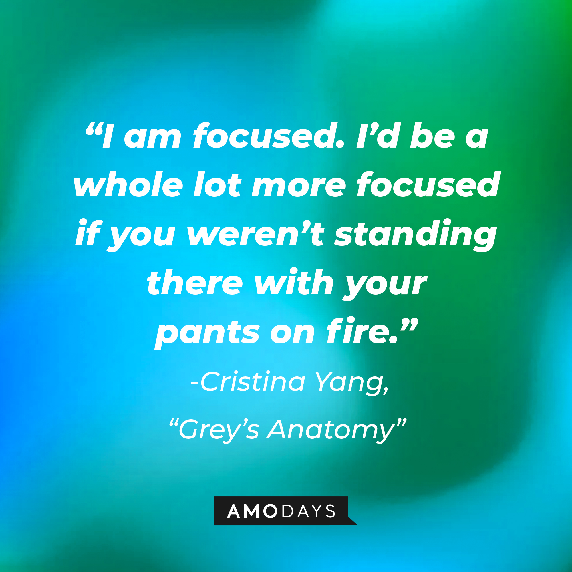 Cristina Yang's quote on "Grey's Anatomy:" “I am focused. I’d be a whole lot more focused if you weren’t standing there with your pants on fire.” | Source: AmoDays