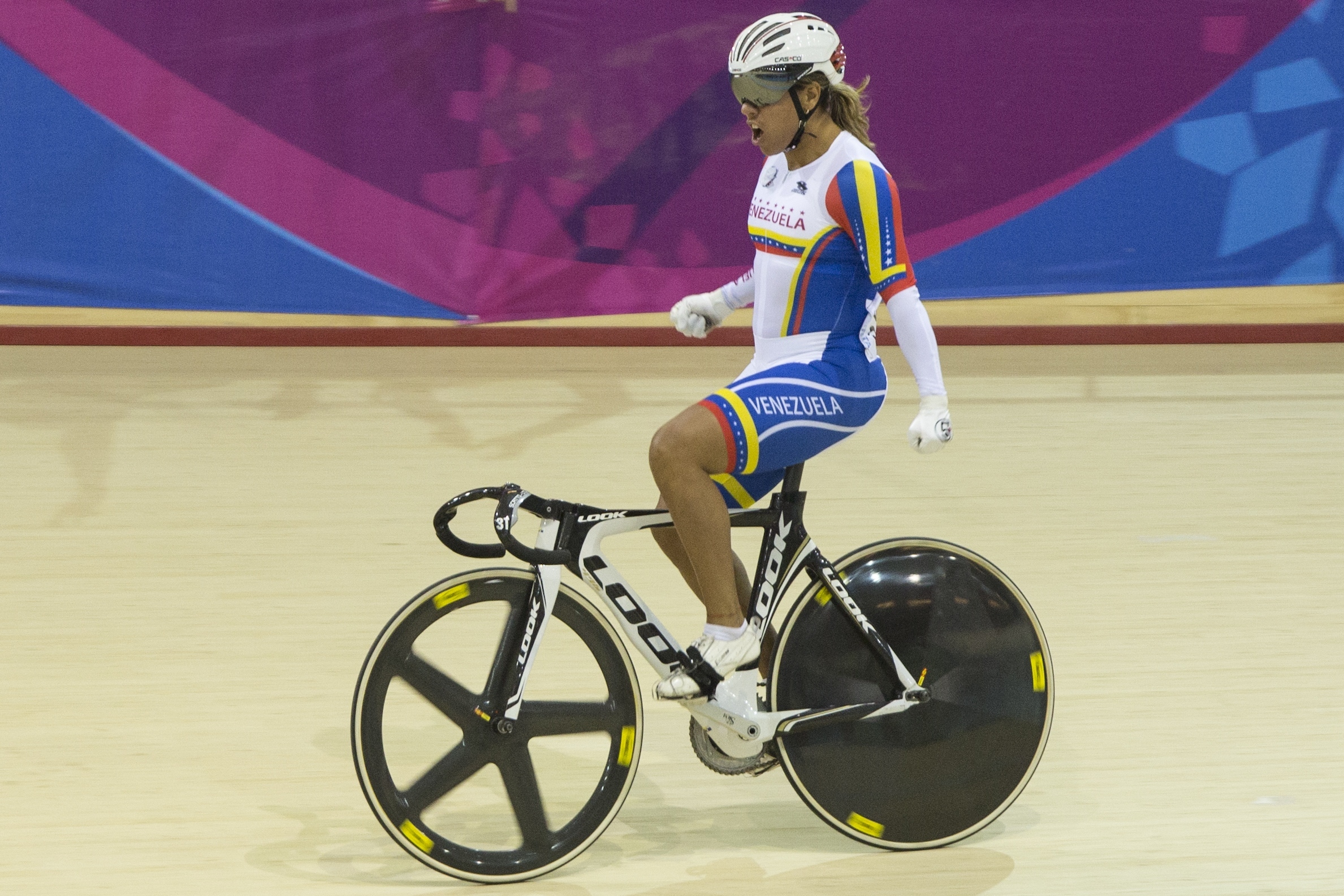 Daniela Larreal of Venezuela reacts after winning the gold medal in women's sprint as part of day five of the X South American Games Santiago 2014 at Penalolen Velodrome on March 11, 2014 in Santiago, Chile | Source: Getty Images