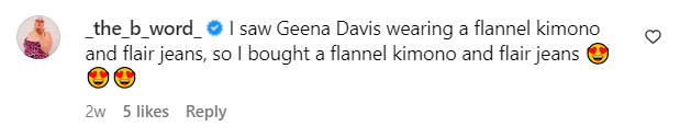 A comment about Davis' appearance in a photo posted on Instagram on May 26, 2023 | Source: Instagram.com/@geenadavisorg