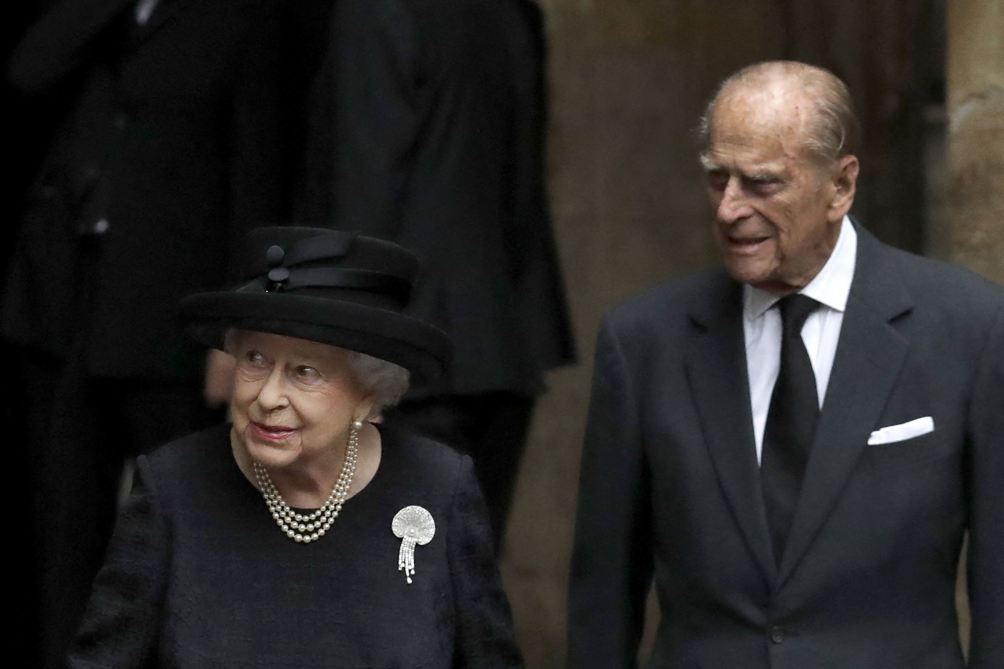 Queen Elizabeth II and Britain's Prince Philip, Duke of Edinburgh leave after the funeral service of the 2nd Countess Mountbatten of Burma, Patricia Knatchbull at St Paul's Church in Knightsbridge, London on June 27, 2017 | Source: Getty Images 