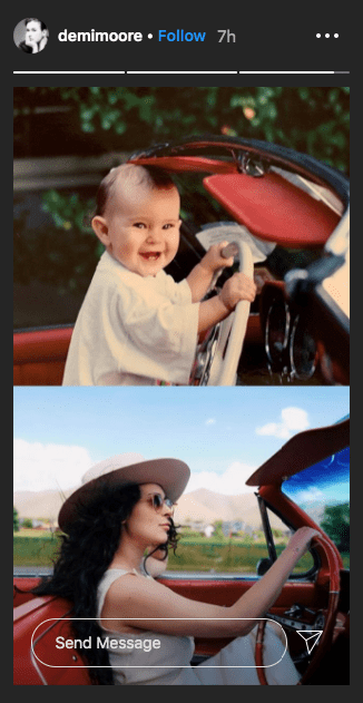 Images of Rumer Glenn as a baby and adult behind the wheels of a car | Photo: Instagram/@demimoore