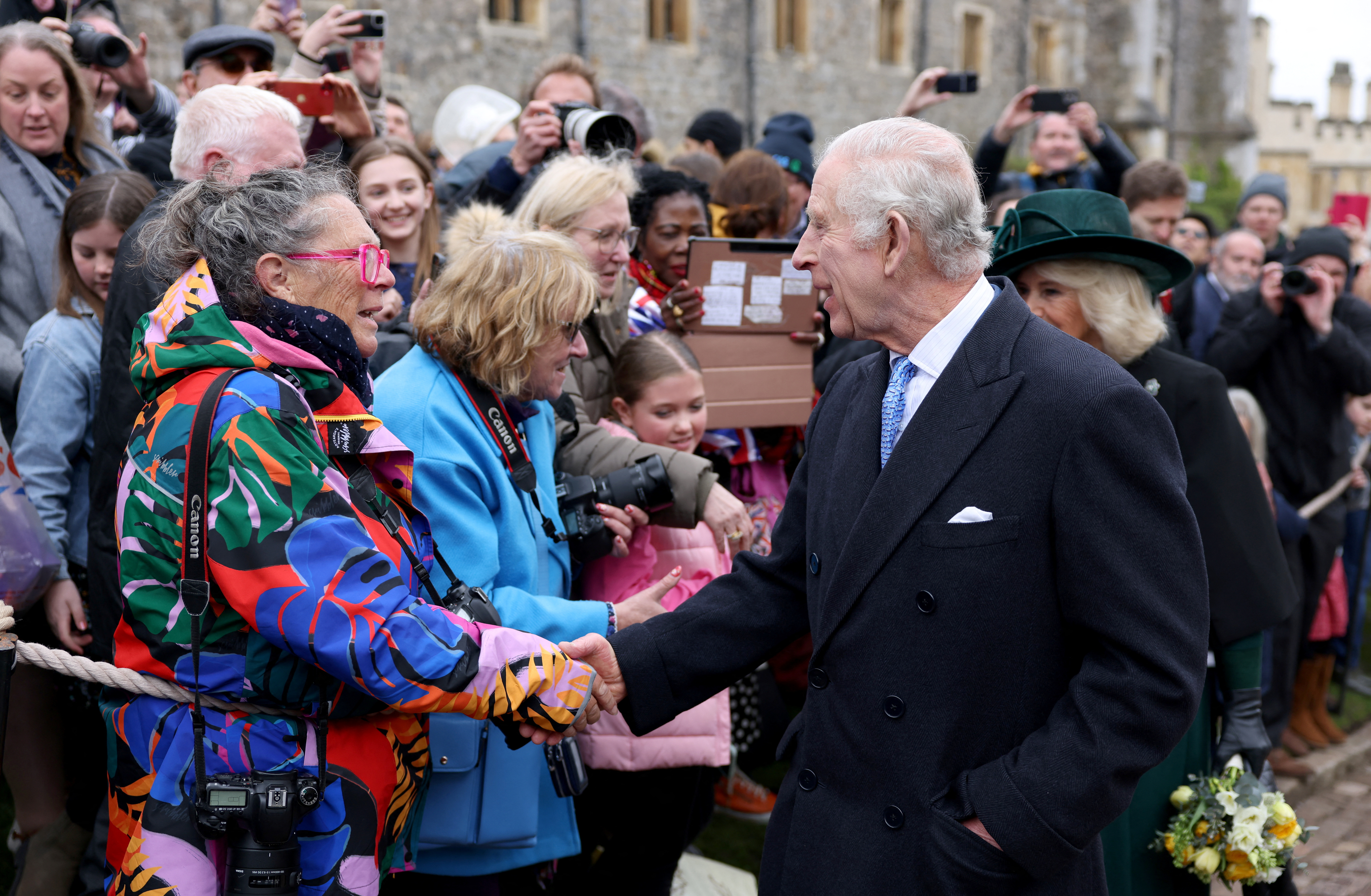 King Charles and Queen Camilla greeting people after attending the Easter Matins Service on March 31, 2024 | Source: Getty Images