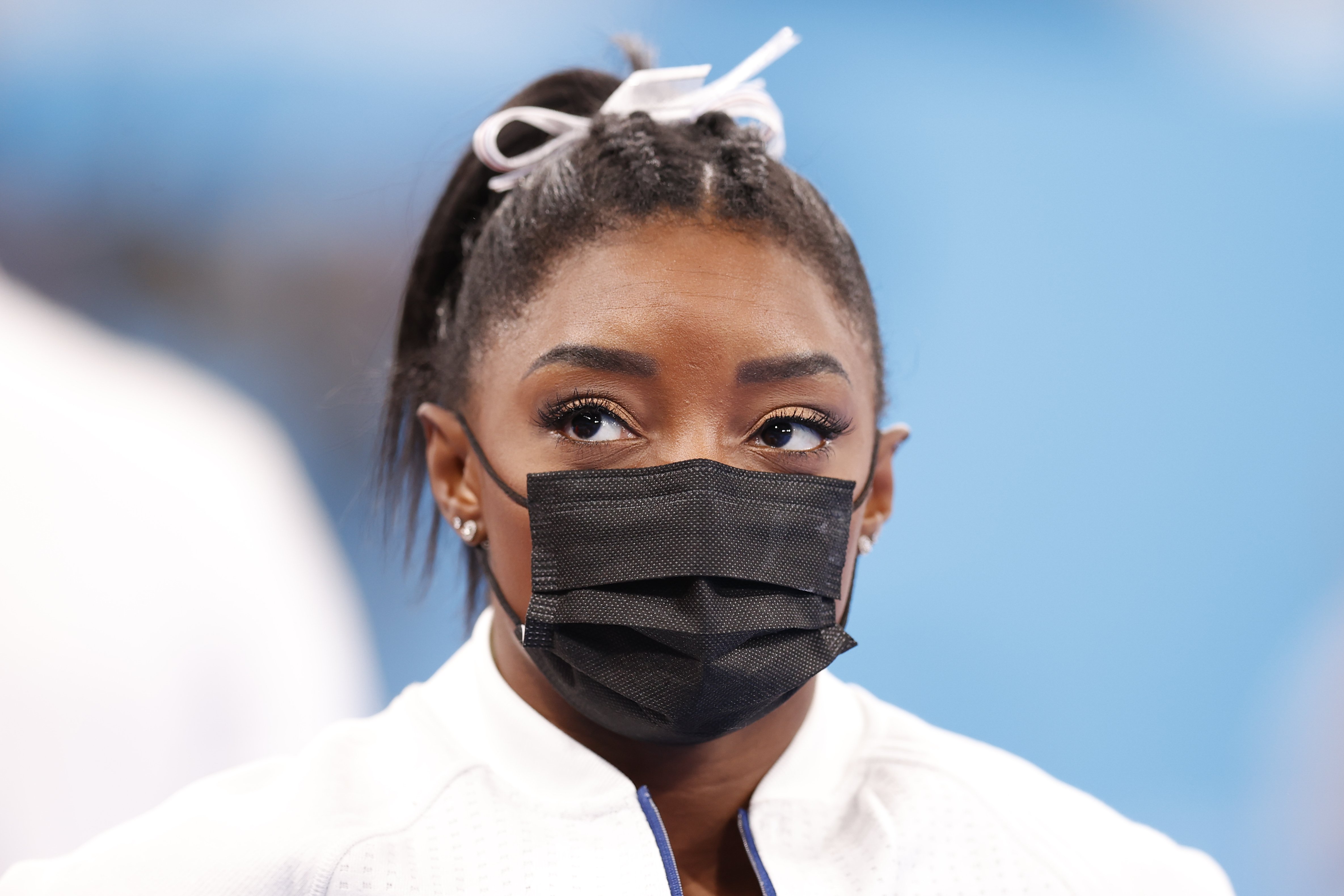 Simone Biles of Team United States looks on during the Women's Team Final on day four of the Tokyo 2020 Olympic Games at Ariake Gymnastics Centre on July 27, 2021 in Tokyo, Japan.| Source: Getty Images
