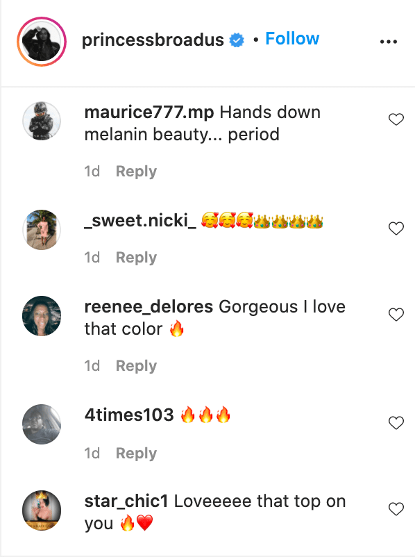 Screenshot of fan comments on Cori Broadus' photo. | Source: Instagram/princessbroadus