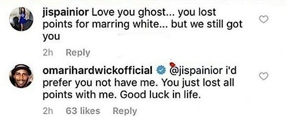 Omari's response to a netizen judging his interracial relationship | Source: Instagram/omarihardwickofficial