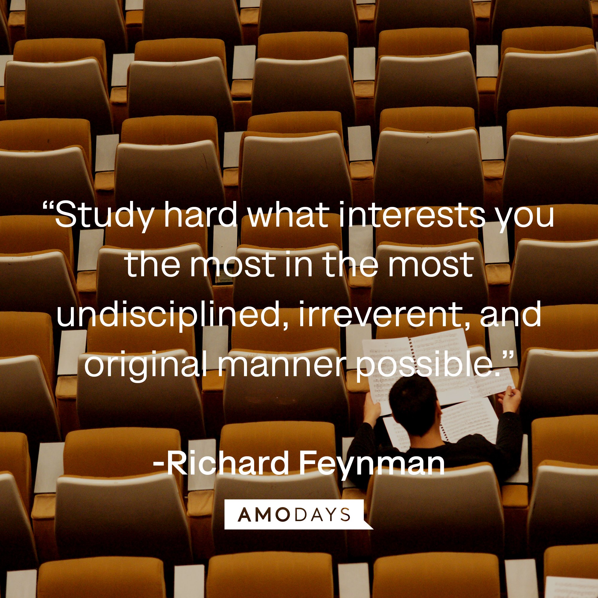  Richard Feynman's quote: “Study hard what interests you the most in the most undisciplined, irreverent, and original manner possible.” | Image: AmoDays