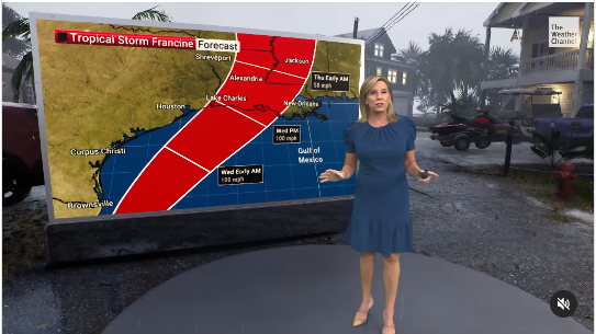 A screenshot photo of a weather reporter taken from a video of her providing an update about the potential threat of Tropical storm Francine hitting the coast posted on September 9, 2024 | Source: Instagram/weatherchannel