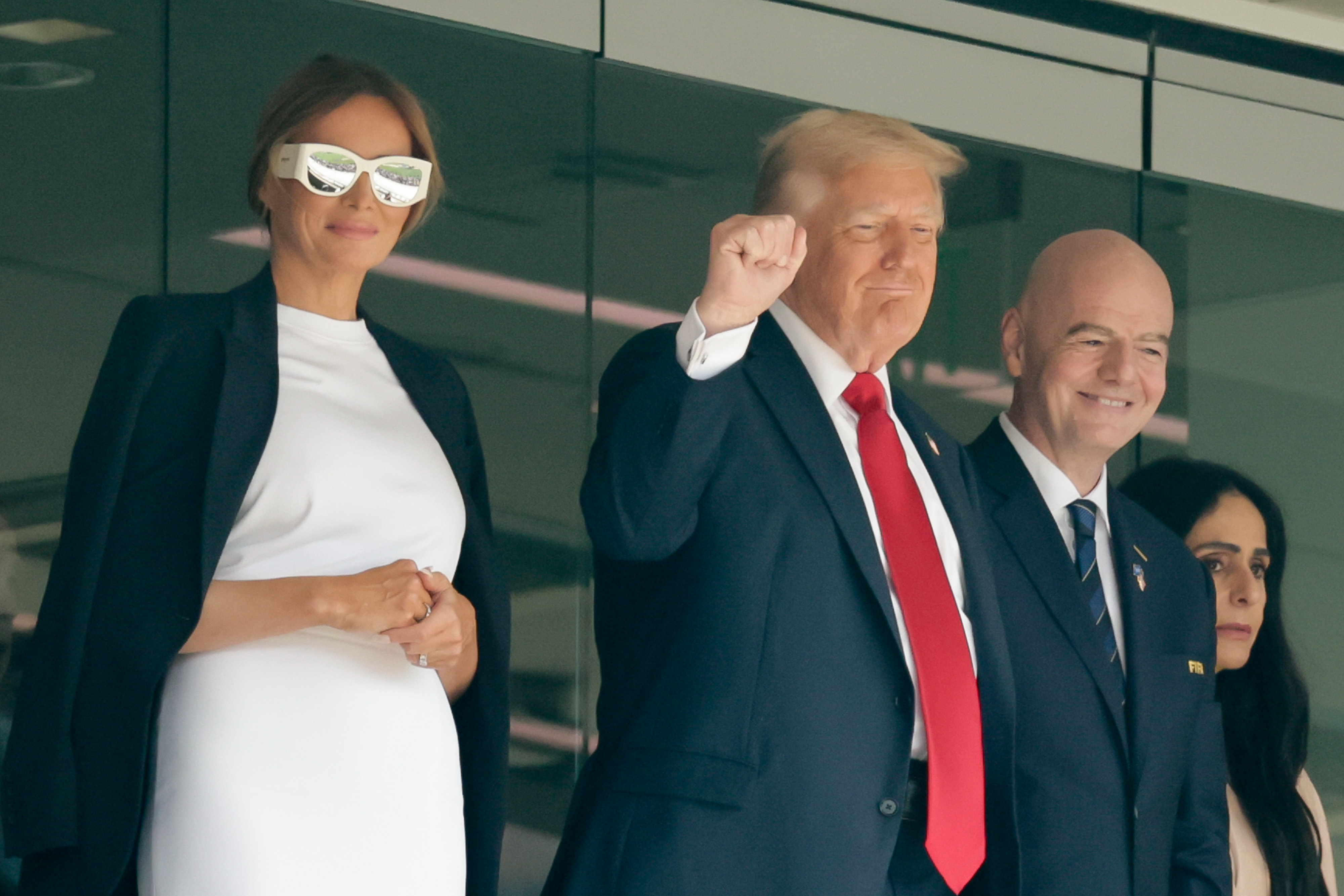 First Lady Melania Trump, President Donald Trump, and FIFA President Gianni Infantino during the FIFA Club World Cup final on July 13, 2025. | Source: Getty Images