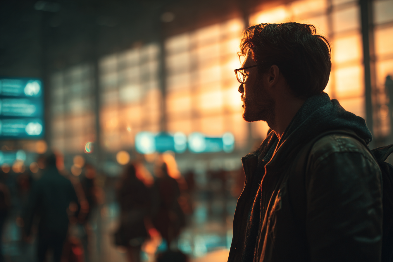 A man standing in an airport | Source: Midjourney
