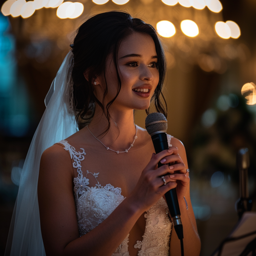 A bride talking on the mic | Source: Midjourney