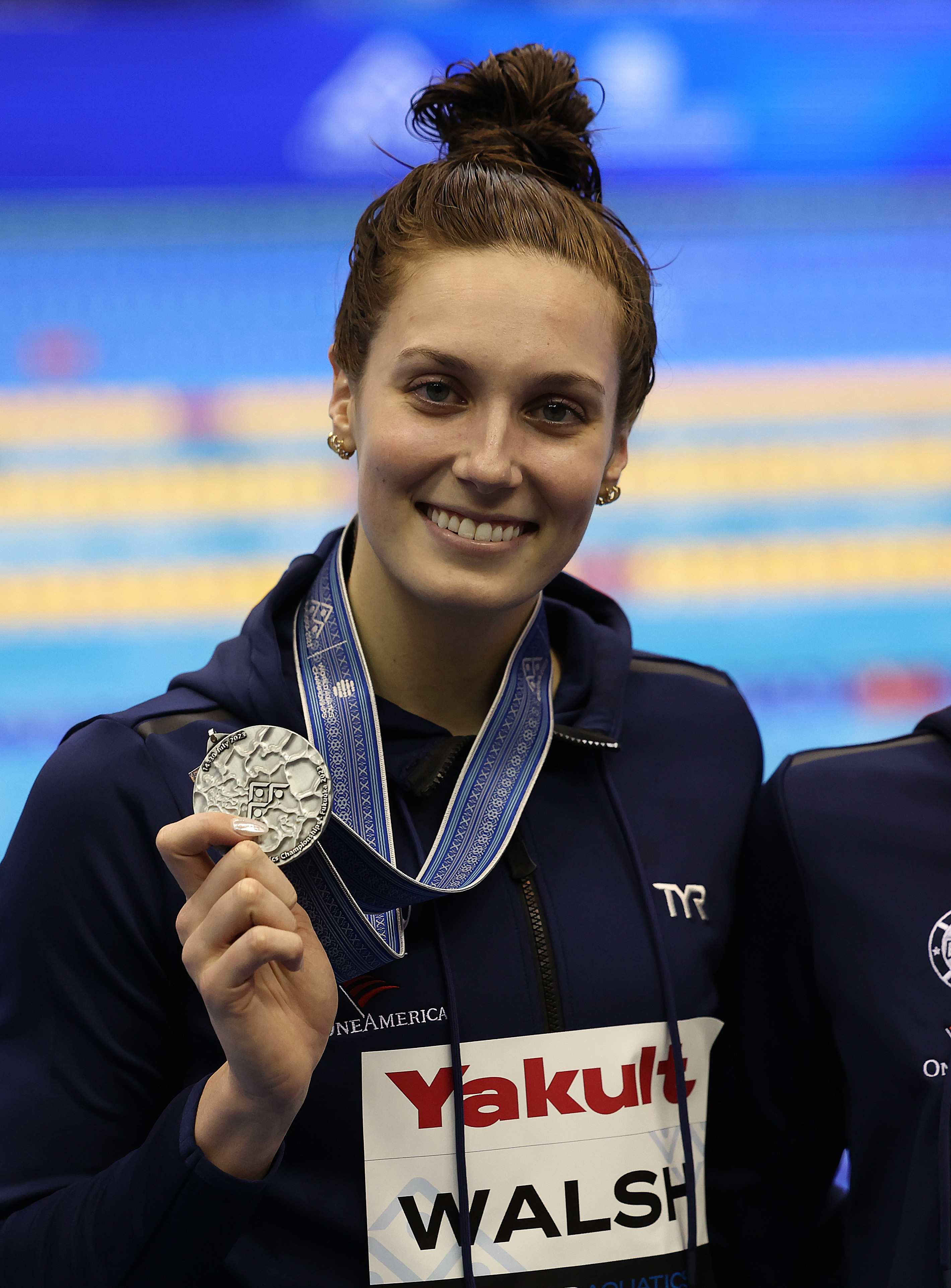 Alex Walsh poses with her silver medal from the Women's 200m IM final at the Fukuoka 2023 World Aquatics Championships in Fukuoka, Japan, on July 24, 2023. | Source: Getty Images