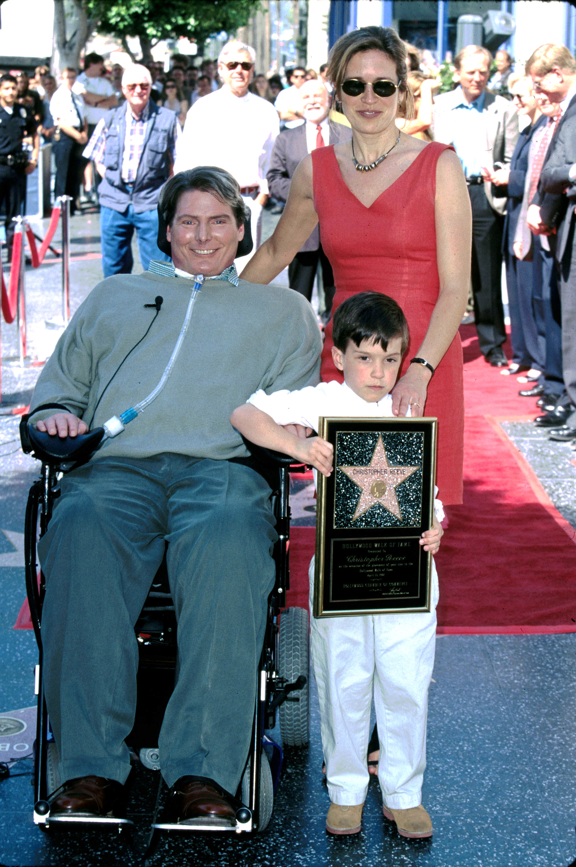 Christopher and Dana Reeve, with their son Will, at Christopher's Star ceremony on the Hollywood Walk of Fame on April 15, 1997, in Hollywood, California. | Source: Getty Images