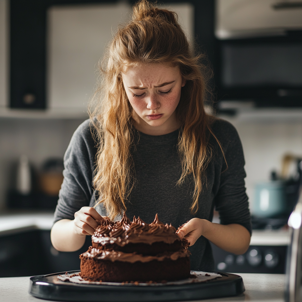 A sad girl making a cake | Source: Midjourney