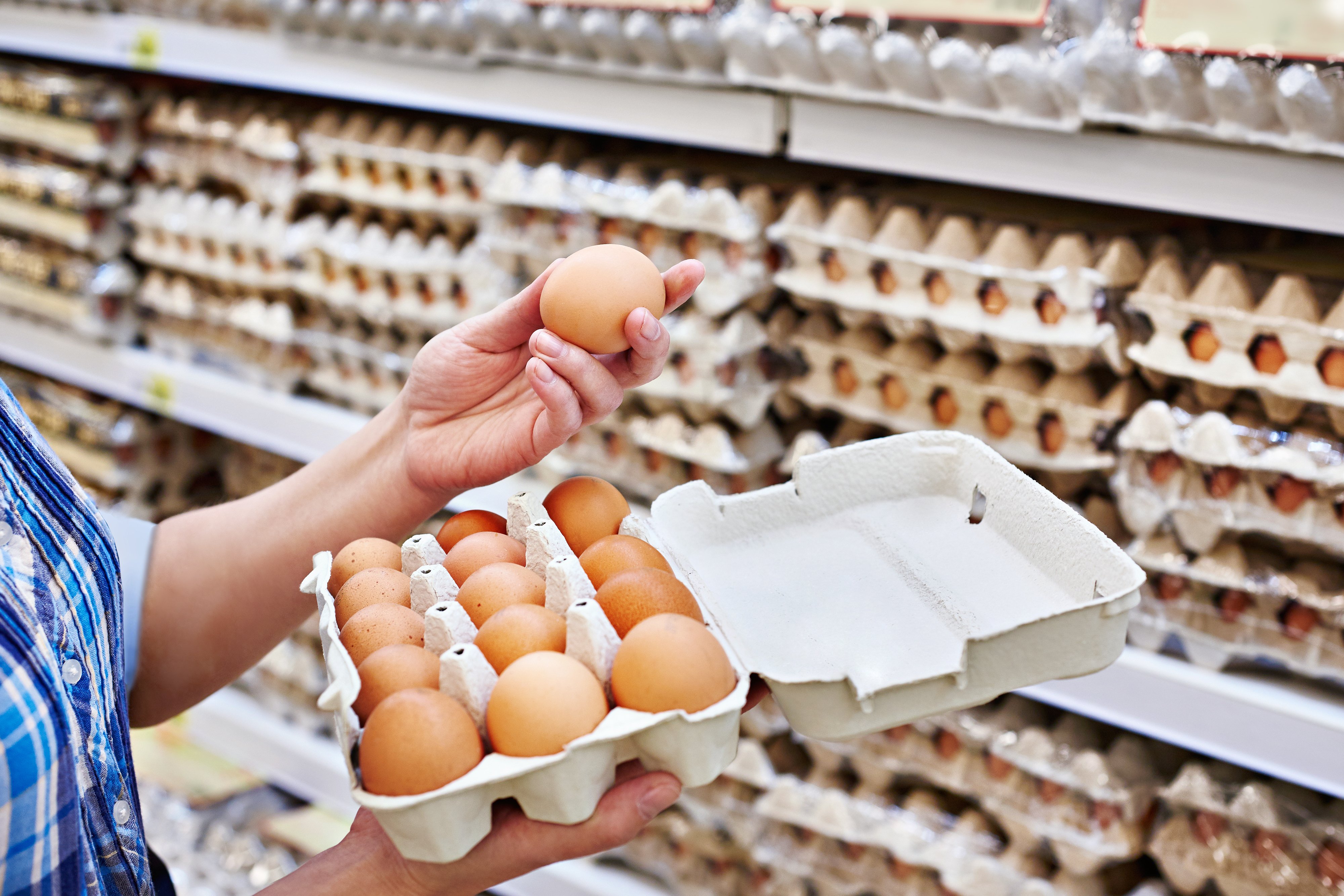 Hände einer Frau, die Eier im Supermarkt verpackt | Quelle: Shutterstock