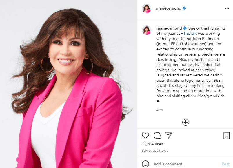 Marie Osmond discusses a highlight from her time on "The Talk." | Photo: Instagram/marieosmond