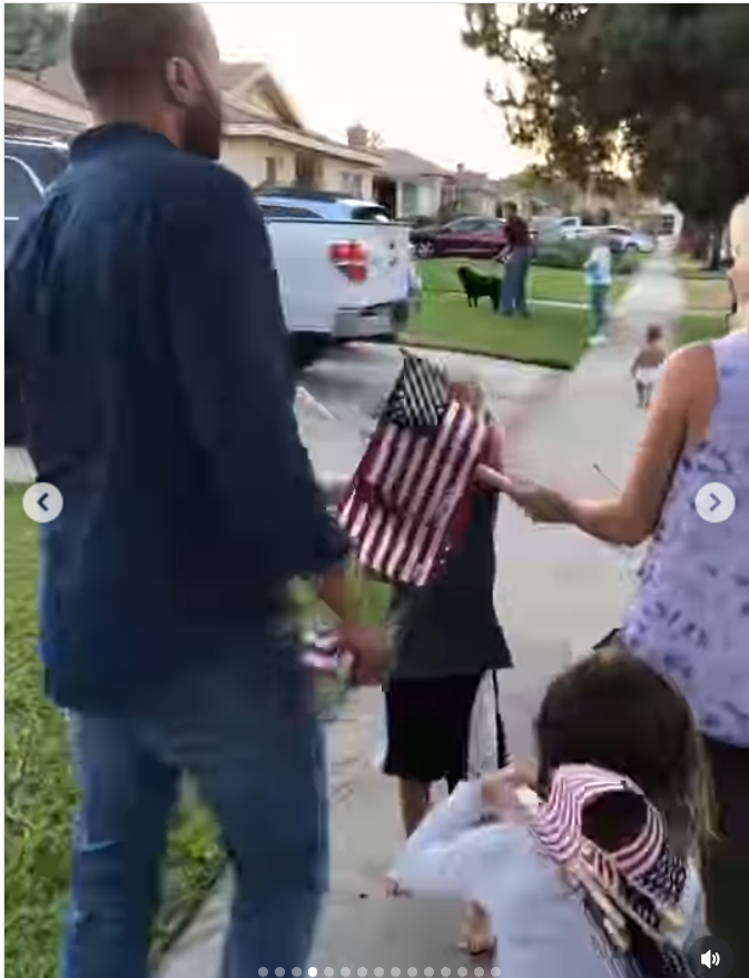 Criscilla Anderson, her husband Coffey and their children take a walk while holding mini-American flags, as seen from a post dated December 3, 2025. | Source: Insgtagram/coffeyanderson