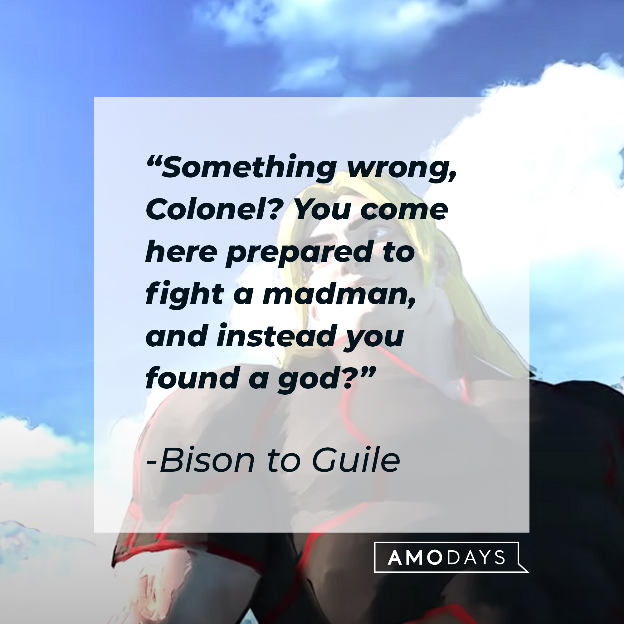 A quote from Guile to Bison: "Something wrong, Colonel? You come here prepared to fight a madman, and instead you found a god?" | Source: youtube.com/PlayStation