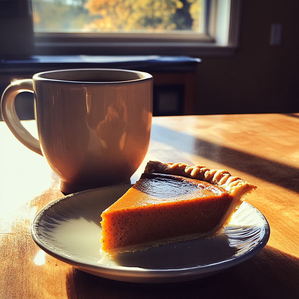 A cup of coffee and a slice of pie | Source: Midjourney