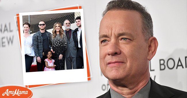 Chet Hanks, Rita Wilson, Tom Hanks, and Truman Hanks at the ceremony honoring Rita Wilson with Star on the Hollywood Walk of Fame on March 29, 2019, in Hollywood [left], Tom Hanks at The National Board Of Review Annual Awards Gala on January 9, 2018, in New York [right] | Photo: Getty Images