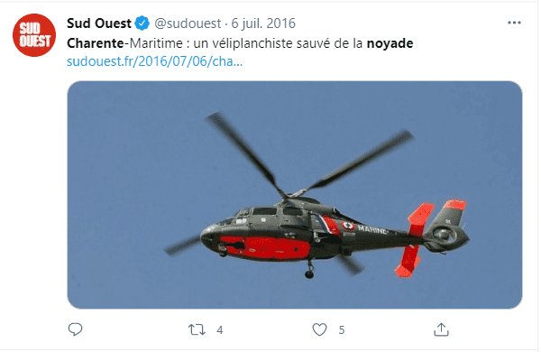 Capture d'écran d'un hélicoptère | Photo : Twitter/Sud Ouest.