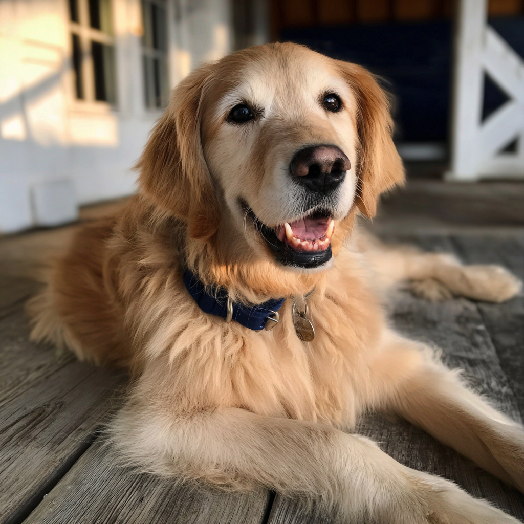 A dog sitting on a porch | Source: Midjourney