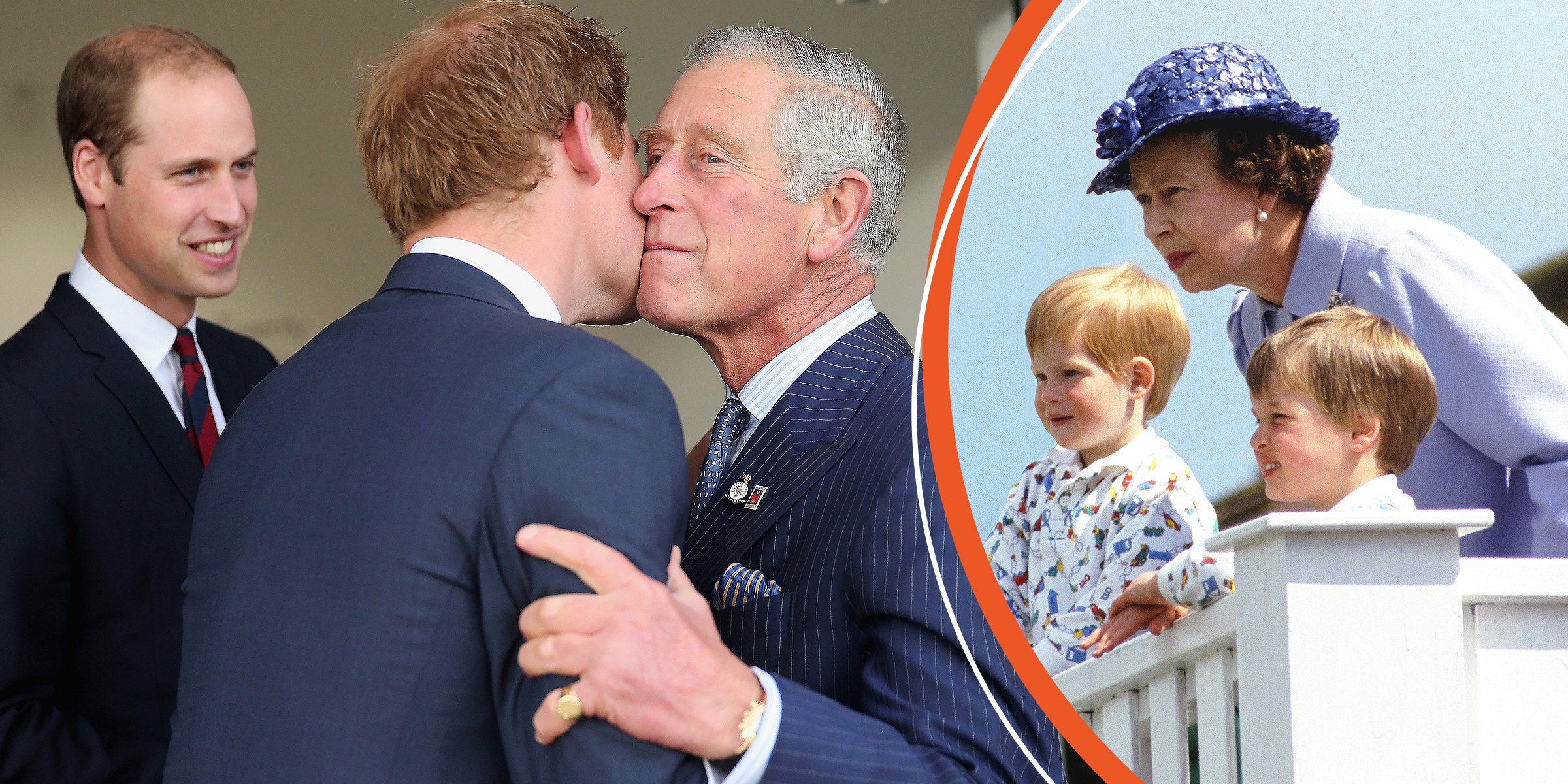 Le roi Charles III, le prince Harry et le prince William | La reine Elizabeth II, le prince William et le prince Harry | Source : Getty Images