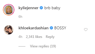 Khloe Kardashian comments on Kylie Jenner's social media picture wearing yet-to-be-released shoes designed by Travis Scott, on February 28, 2020. | Source: Instagram/kyliejenner.