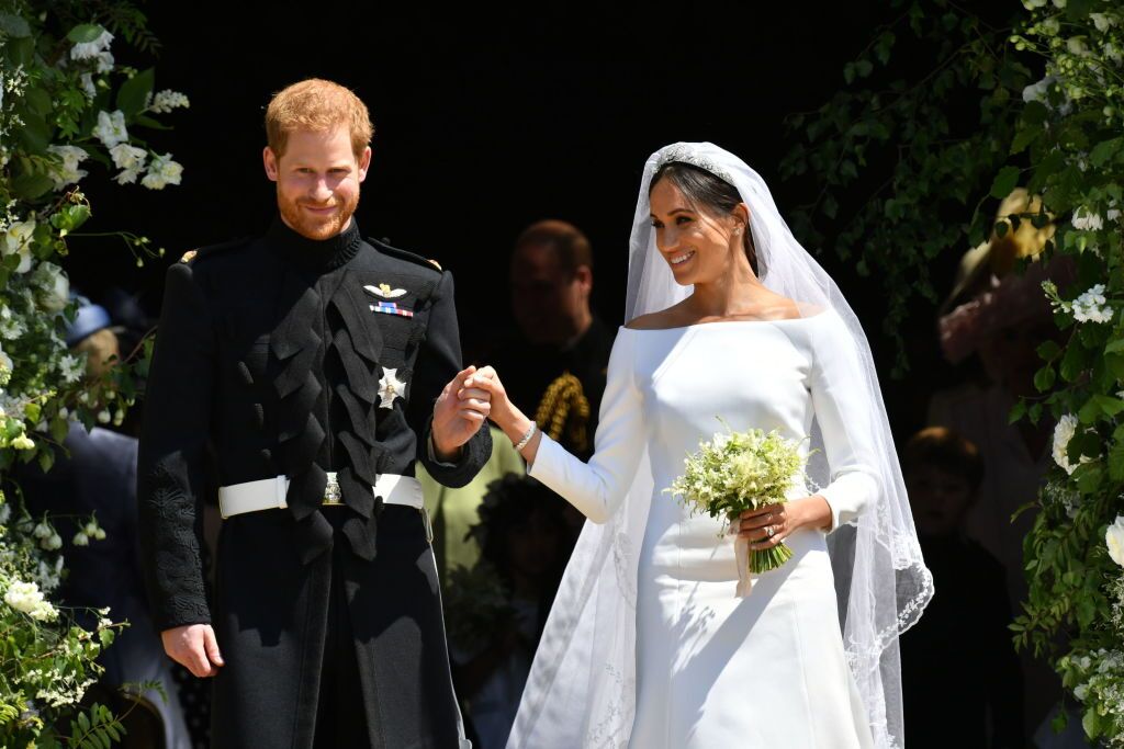 Prince Harry and Meghan Markle leave St George's Chapel after their wedding. | Source: Getty Images