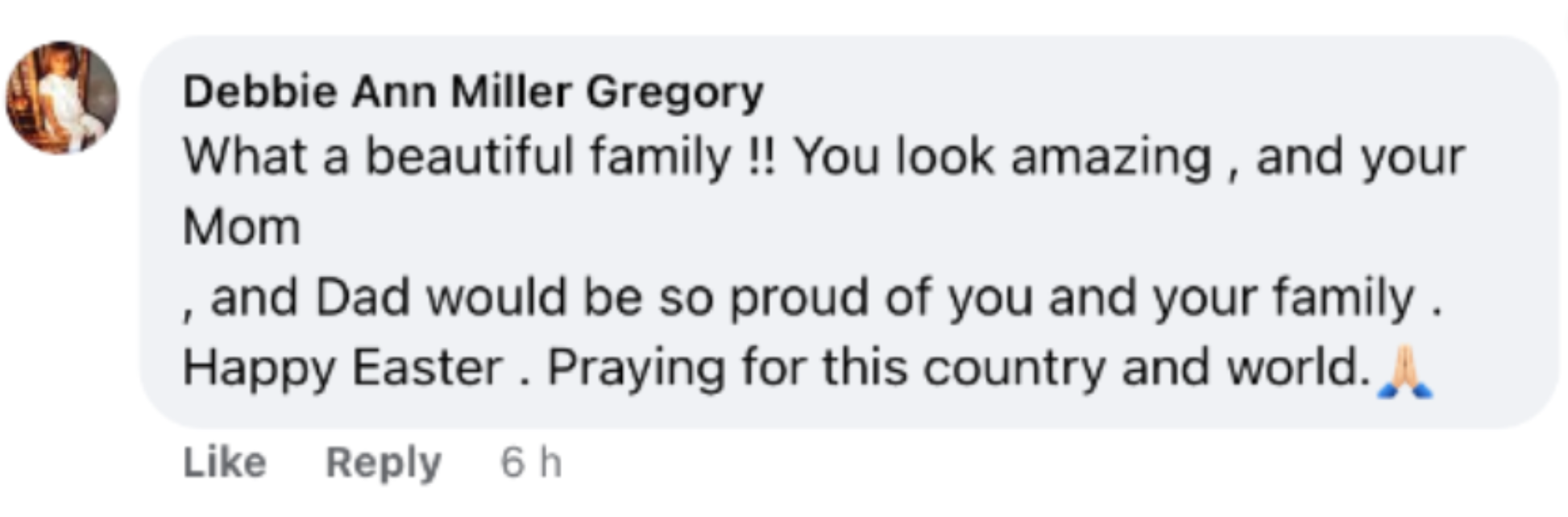 A comment left under a Facebook post made by Lucie Arnaz on Easter Monday 2023 | Source: facebook.com/luciearnazofficial