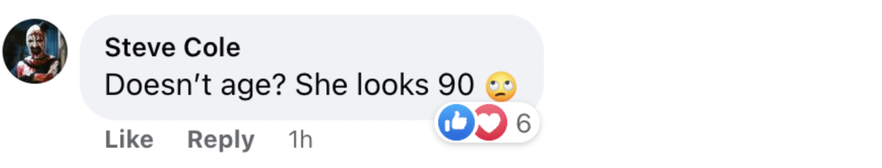 A comment left on a Facebook post showing Janice Dickinson's look in August 2023 | Source: facebook.com/DailyMail