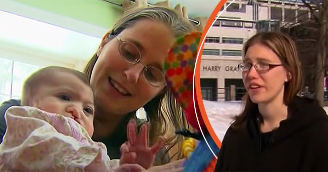 Leihmutter Crystal Kelley hält das Baby, das sie zur Welt gebracht hat [links]; Crystal Kelly [rechts]. | Quelle: Youtube.com/WXYZ-TV Detroit | Channel 7