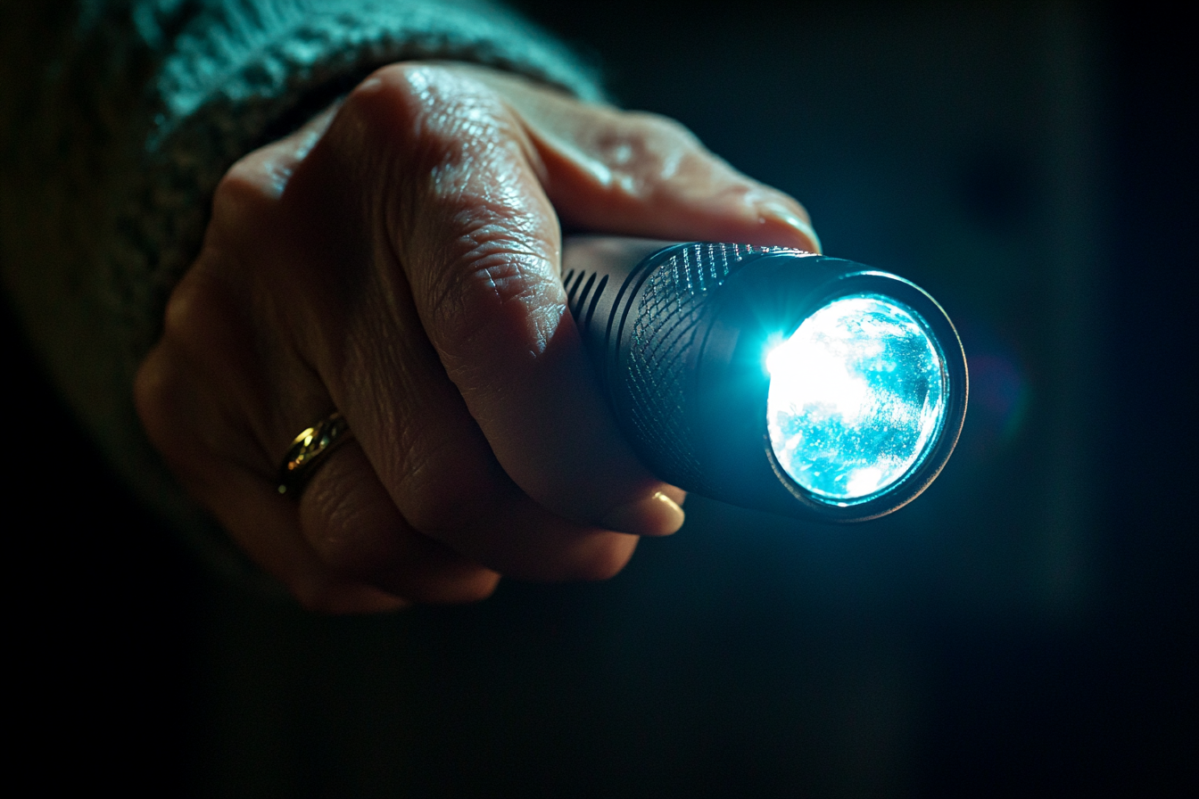 A woman holding a flashlight | Source: Midjourney