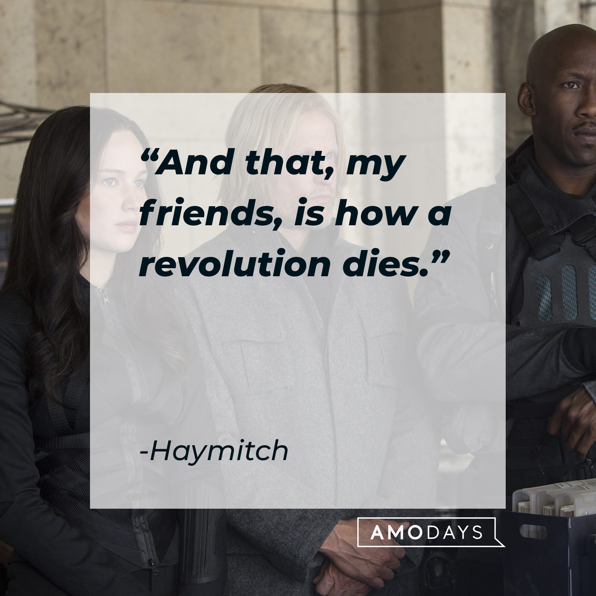 Haymitch's quote: "And that, my friends, is how a revolution dies." | Source: facebook.com/TheHungerGamesMovie