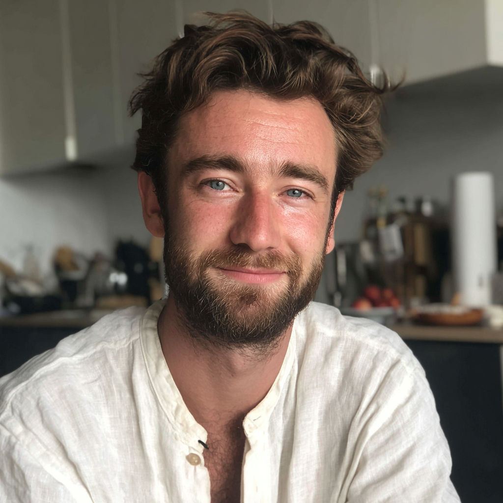 A smiling man wearing a linen shirt | Source: Midjourney