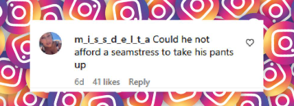 A fan's comment on Simon Cowell's trouser at Lucy Spraggan's wedding, from a post dated June 3, 2025 | Source: Instagram/ksmithfilms