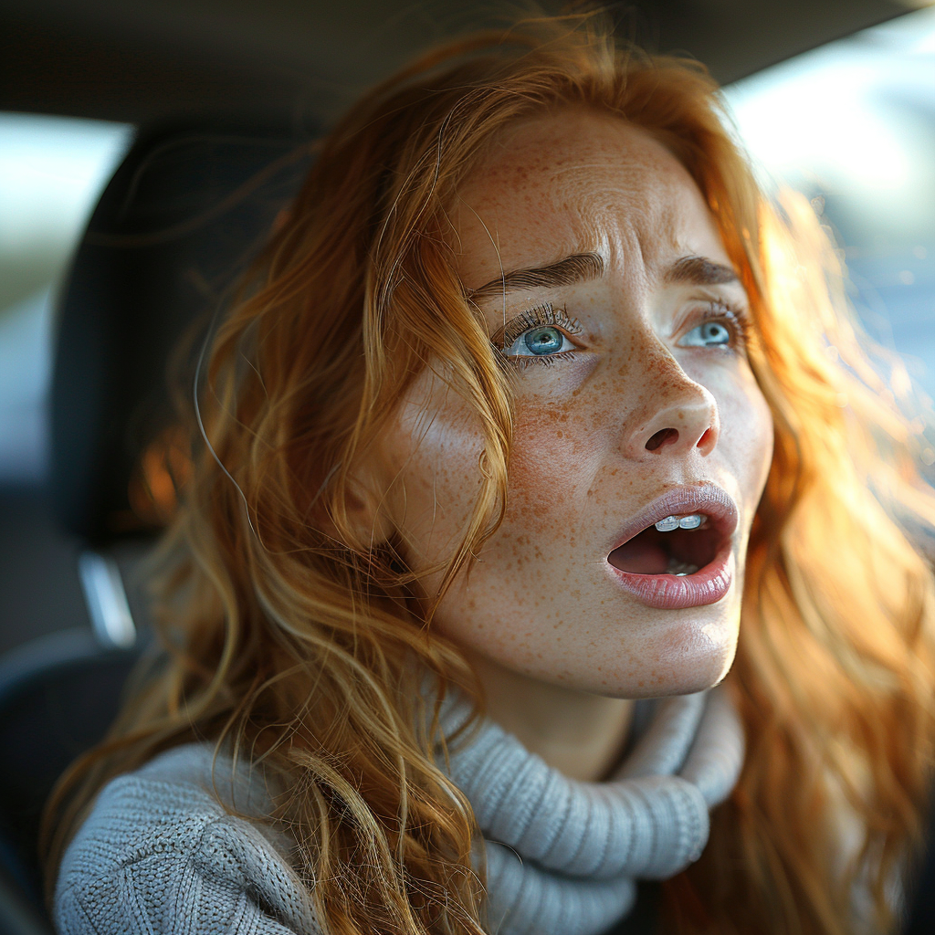 A crying woman in a car | Source: Midjourney