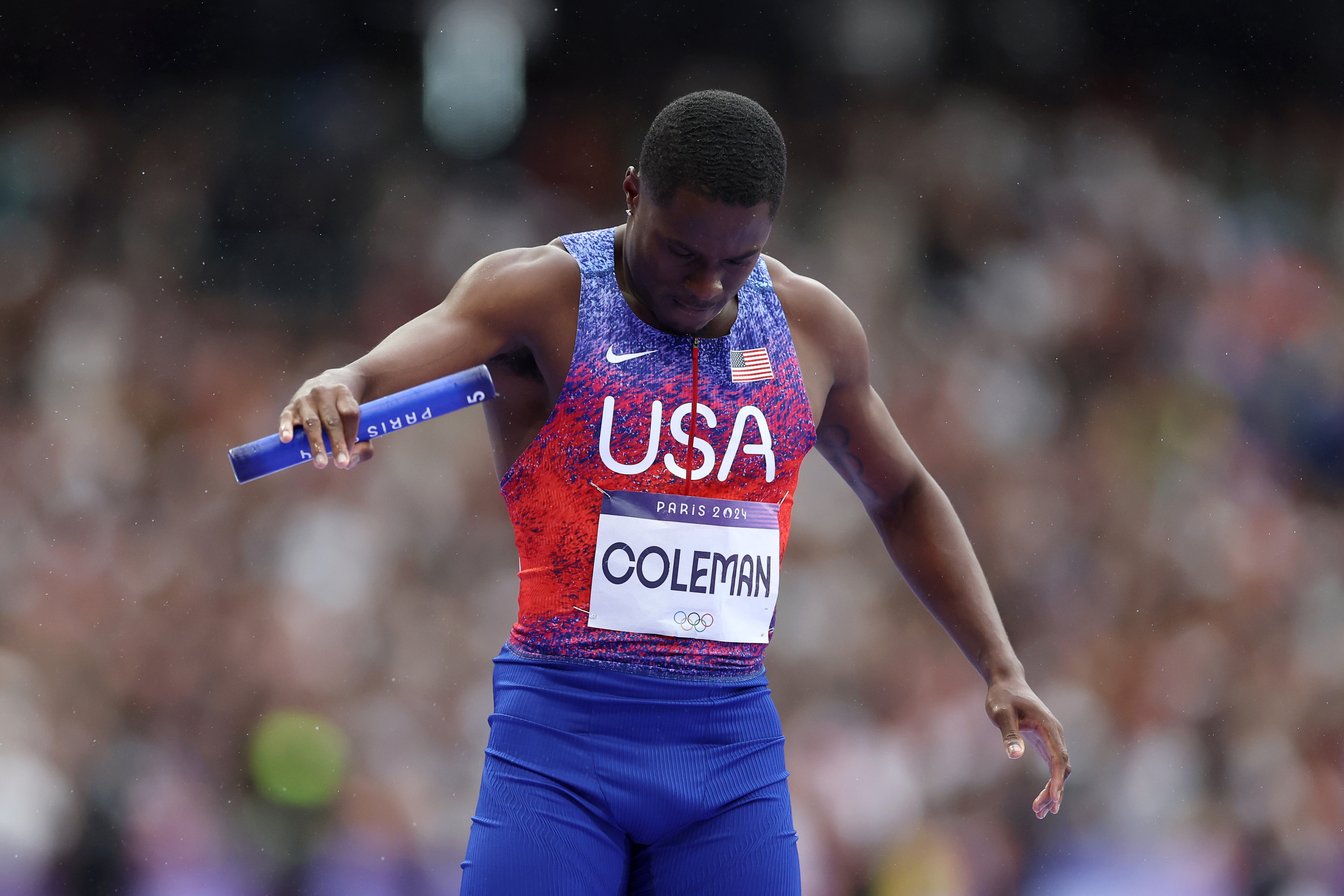 Christian Coleman after competing in the Men's 4x100-meter Relay Final during the 2024 Summer Olympics on August 9, in France | Source: Getty Images