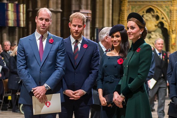 Prince William, Duke of Cambridge and Catherine, Duchess of Cambridge, Prince Harry, Duke of Sussex and Meghan, Duchess of Sussex attend a service marking the centenary of WW1 armistice at Westminster Abbey | Photo: Getty Images