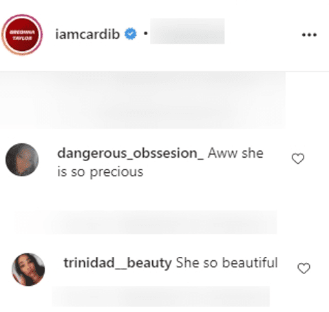 Screenshot showing comments on Cardi B's Instagram post of her daughter Kulture Kiari | Source: Instagram/Iamcardib