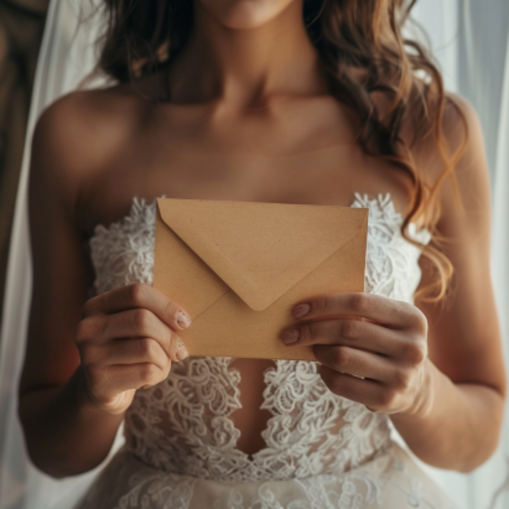 A bride holding an envelope | Source: Midjourney