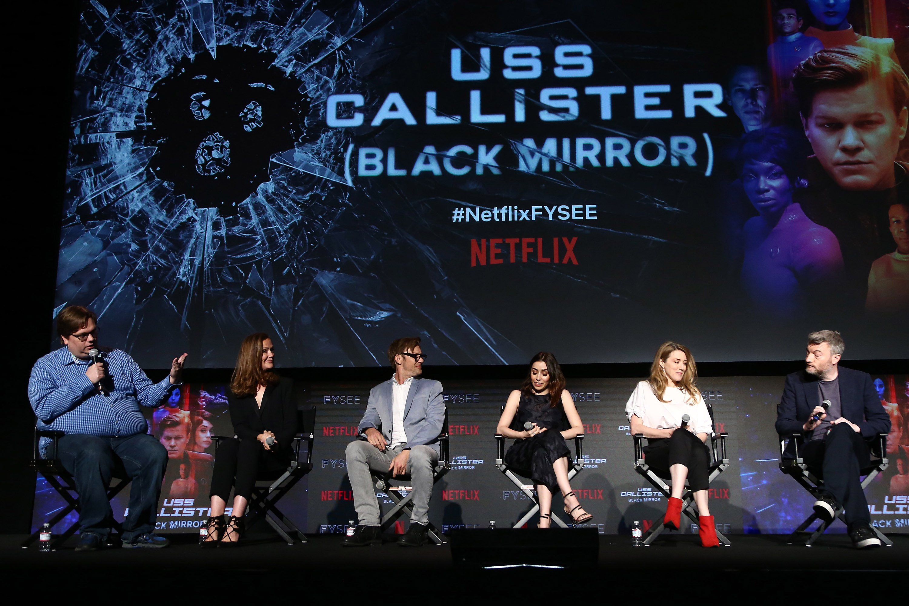Maja Meschede, Jimmi Simpson, Cristin Milioti, Annabel Jones and Charlie Brooker at the FYSEE Event for Netflix's "Black Mirror" at Netflix FYSEE At Raleigh Studios on June 6, 2018 in Los Angeles, California. | Source: Getty Images