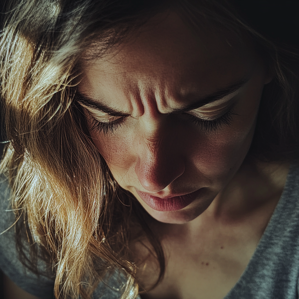 An upset woman looking down | Source: Midjourney